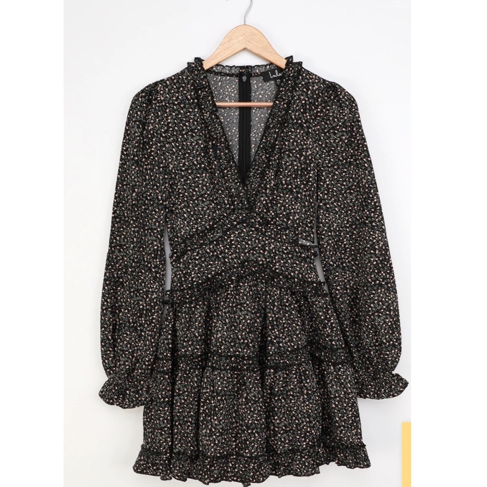 Admire You Black Floral Ruffled Long Sleeve Dress